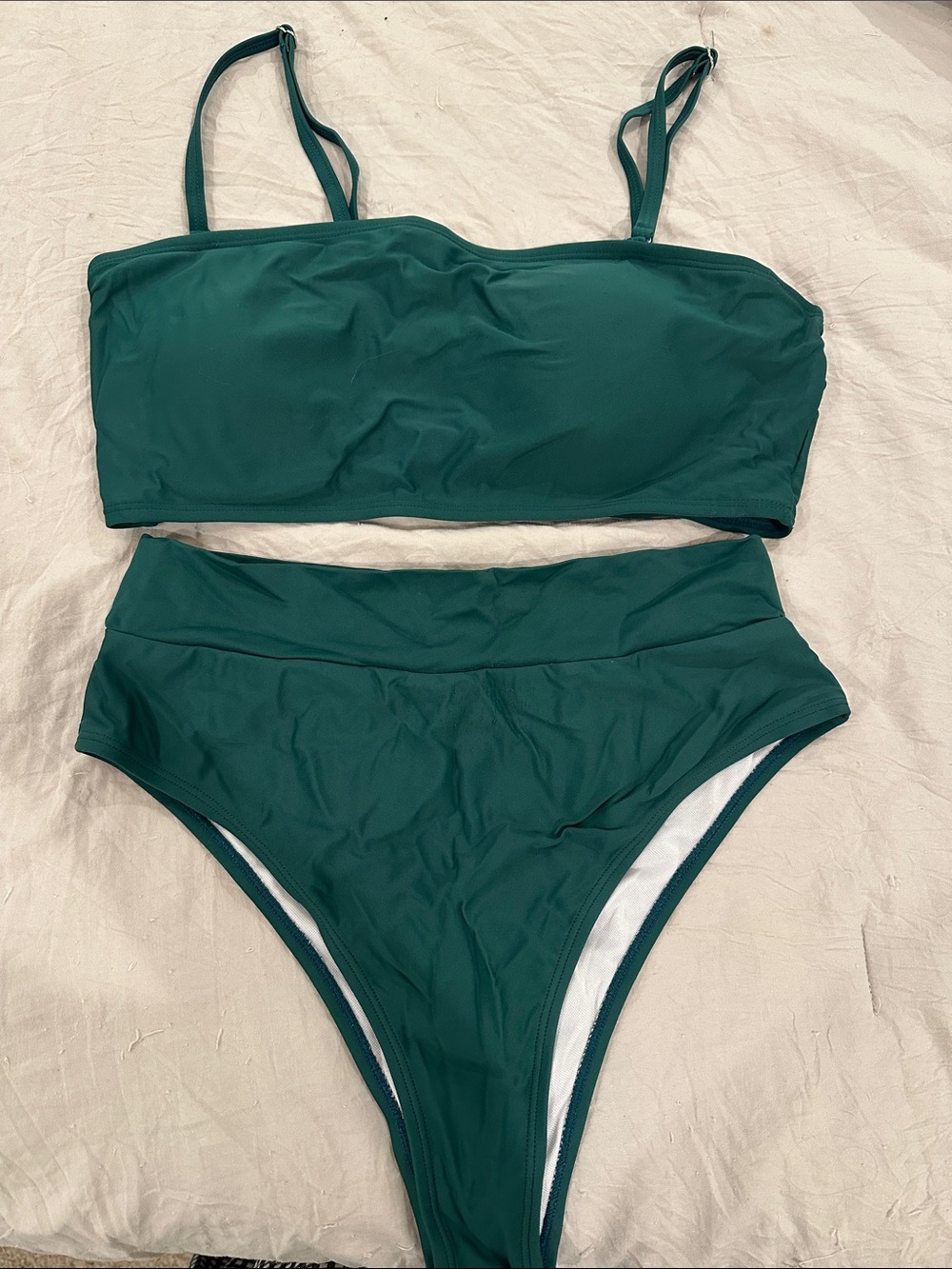 Amazon Women's Emerald Green Bandeau High-Waist Bikini
